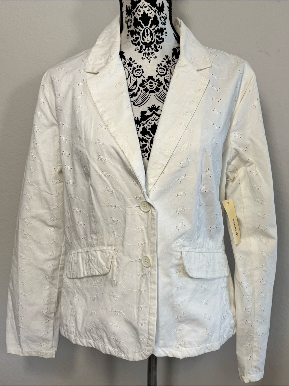 St. John's Bay women’s eyelet blazer cool white Size XL cotton lined NWT
